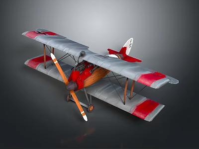 Vintage Red Gray Biplane Model For Aviation And Space Exploration History 3d model
