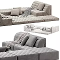 Light Gray Modern Modular Sectional Sofa With Soft Cushions And Throw Blanket 3d model