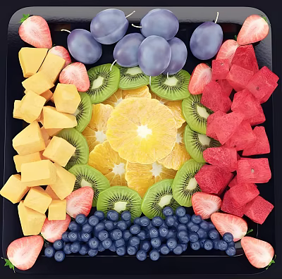Fresh Assorted Fruits Platter With Kiwi Orange Watermelon And Berries 3d model
