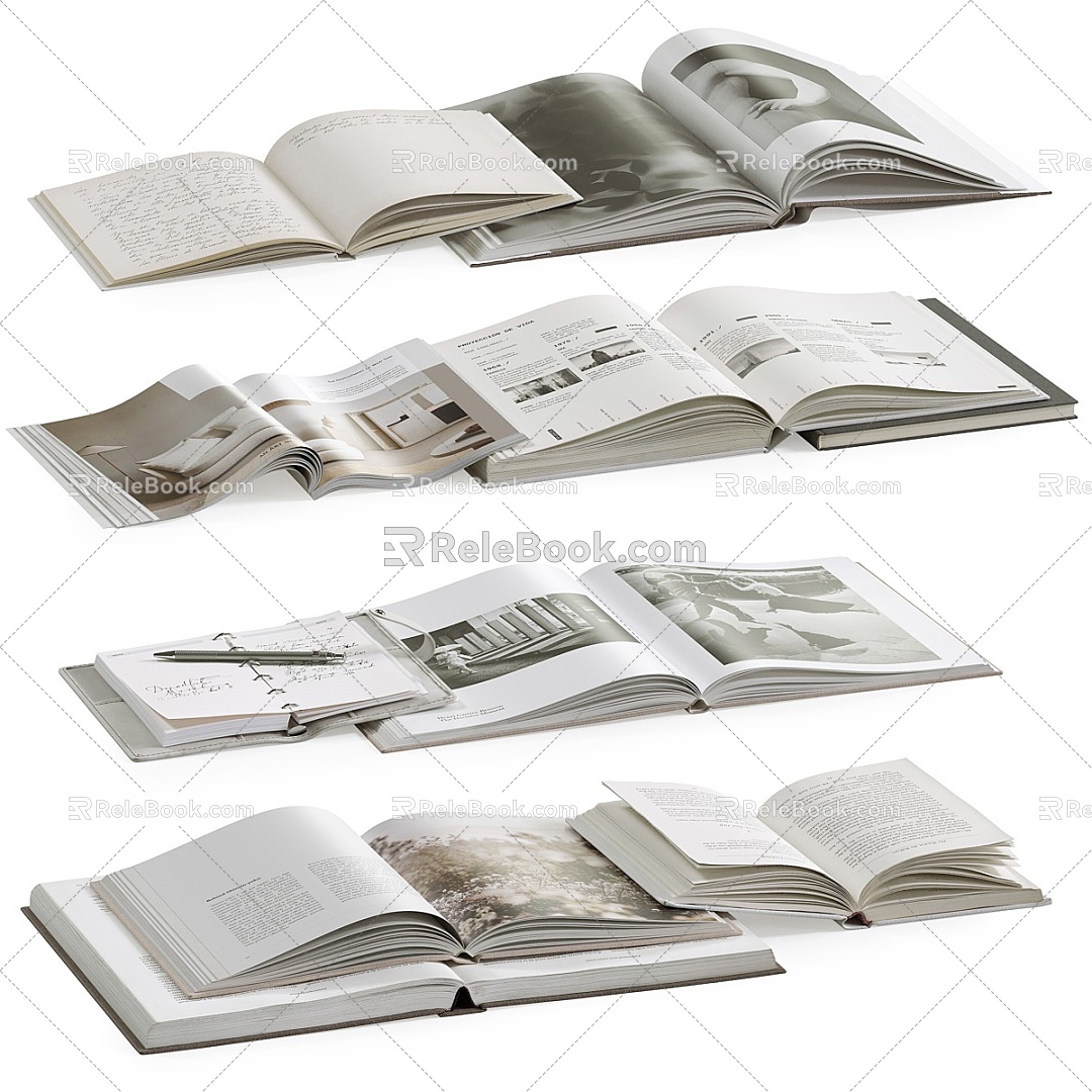 Book combination book magazine book ornaments 3d model