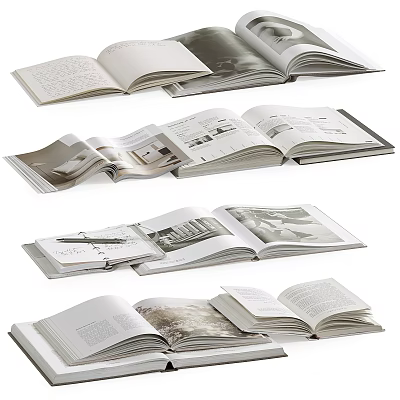 Opened Magazines And Books Display Interior Photo And Text Layout On Open Pages 3d model
