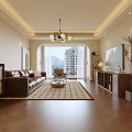 Cozy Modern Dining Living Room Interior With Wooden Table Chairs Pendant Light And Herringbone Floor