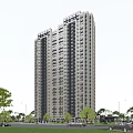Modern High Rise Residential Building With Glass Facade Balconies And Urban Greenery