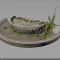 Modern Circular Stone Landscape With Central Mound Green Plants And Scattered Pebbles