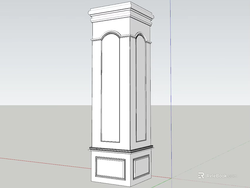 Detailed Classical Decorative Column Architectural Design With Arched Panels And Base 3d model 