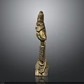Ancient Egyptian Golden Weapon with Intricate Snake Carving and Head Sculpture as Traditional Scepter Artifact
