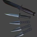 Collection of Tactical Knives with Black Handles Different Sizes and Sharp Blades