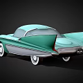 Green Cartoon Car with Big Eyes Smiling Face and Unique Fins Design