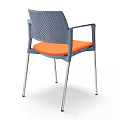 Modern Dining Chair With Gray Perforated Backrest Orange Seat And Metal Legs