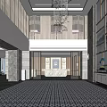 Modern Luxury Hotel Lobby With Marble Floor Crystal Chandelier Decorative Paintings And Open Reception Area
