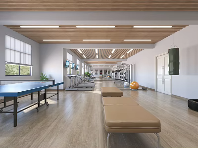 Spacious Modern Fitness Gym With Treadmills Exercise Equipment And Training Area 3d model