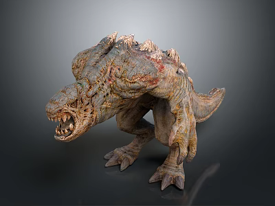 Detailed Fierce Reptilian Monster With Rough Scaly Skin Sharp Teeth And Claws In Aggressive Stance 3d model