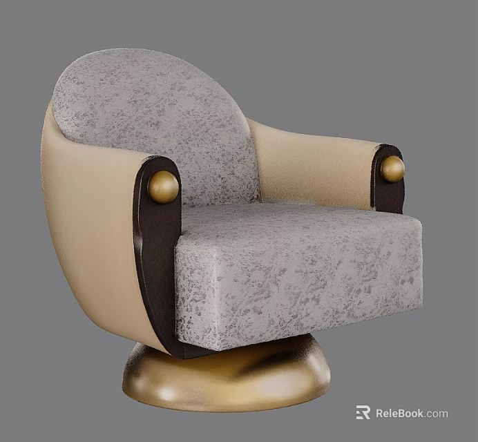 Elegant Modern Single Sofa With Mixed Upholstery And Gold Metal Base For Cozy Living Room 3d model 