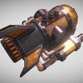 Steampunk Airplane With Yellow Black Body Red Light Tooth Structure Pipes And Shark Fin Tail
