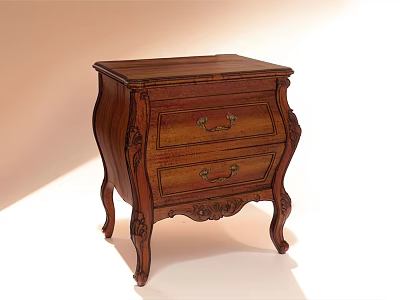 Classic Wooden Decorative Cabinet With Carved Details Two Drawers And Curved Legs 3d model