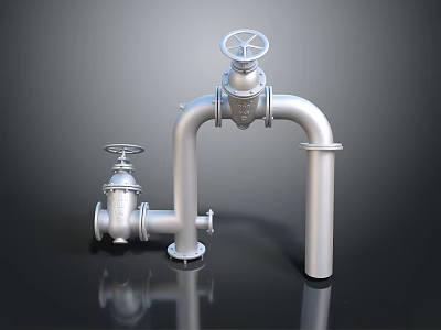 Silver Industrial Pipes With Mechanical Valves And Metal Structure Design 3d model