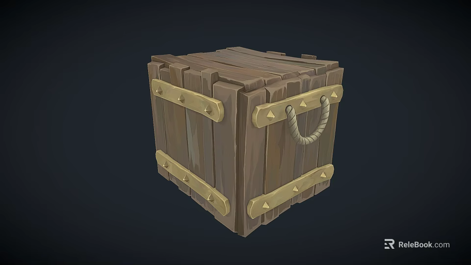 Vintage Wooden Storage Box With Decorative Metal Accents And Rope Handle 3d model 