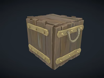 Vintage Wooden Storage Box With Decorative Metal Accents And Rope Handle 3d model