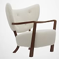 Cozy White Single Sofa With Wooden Armrests And Soft Fluffy Fabric Design