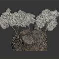 Decorative Rock Garden Model With Green Trees And Exposed Roots