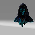 Game And Movie Character With Star Patterned Blue Hood Glowing Skull Eyes And Flame Shoulders