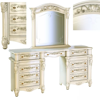 Elegant Carved Dressing Table With Mirror And Multiple Drawers In Classical Design 3d model