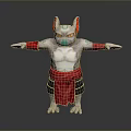 Muscular Mythical Creature Character With Horns Green Eyes Mask And Red Sash