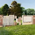 Scenic Wall Design With Decorative Patterns Inscriptions Multiple Panels On Green Lawn And Trees 3d model