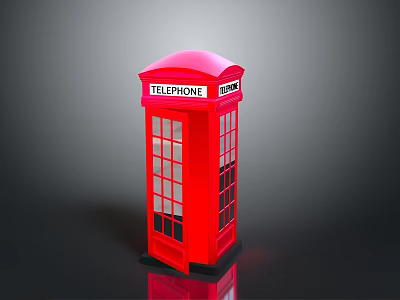Red Telephone Booth Classic Architecture With Glass Windows And Iconic Design 3d model