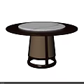 Modern Round Dining Table With White Marble Top And Brown Base Design 3d model