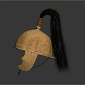 Three Golden Historical Military Helmets with Black Plume Decoration