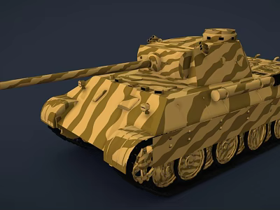 Military Tank With Camouflage Pattern Turret Gun Barrel And Tracks 3d model