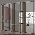 Modern Room Dividers With Glass Panels Wooden Frames Metal Accents And Decorative Shelves