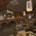 Traditional Tea House Interior Design With Wooden Furniture Decorative Lanterns And Cozy Seating