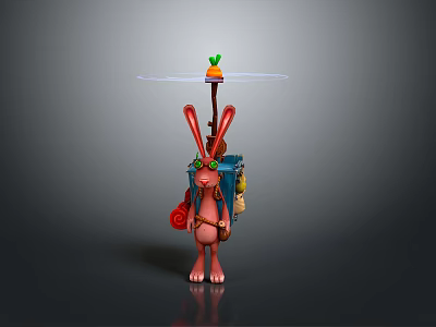 Cute 3D Rabbit Character With Long Ears Backpack And Carrot Propeller 3d model