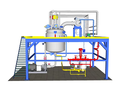 Industrial Machinery System with Metal Framework Platform Piping Vessel and Pump Components 3d model