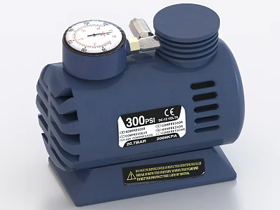 Blue Industrial Equipment Featuring Pressure Gauge 300 Bar CE Certification Ventilation Holes And Warning Label 3d model