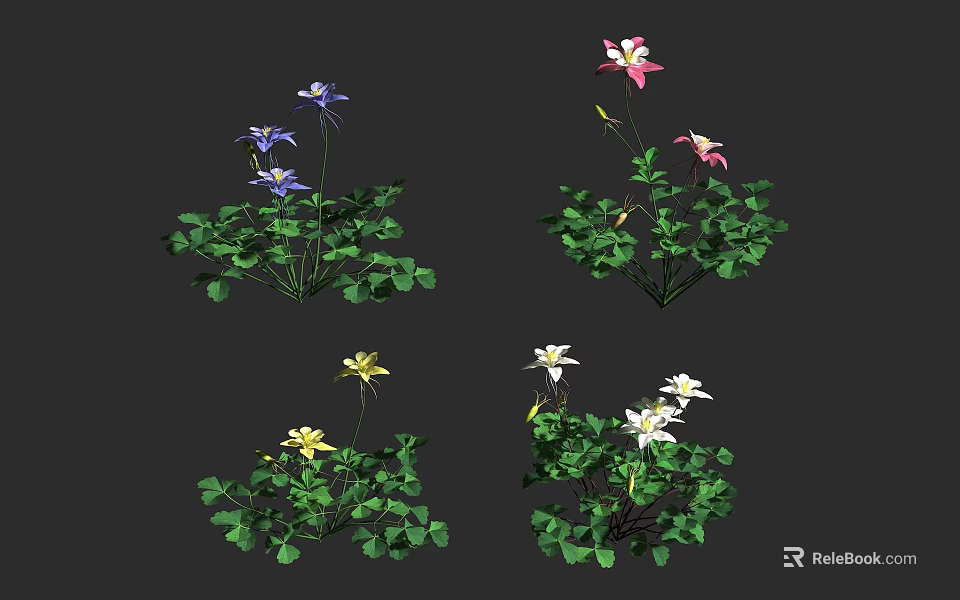 Colorful Flowering Shrubs With Various Colored Blooms And Green Leaves 3d model 