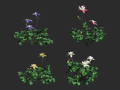 Colorful Flowering Shrubs With Various Colored Blooms And Green Leaves 3d model