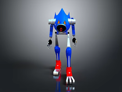 3D Game Movie Character Featuring Blue Flame Head Mechanical Blue Silver Body Red Feet 3d model