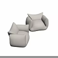 Modern Beige Single Sofa with Curved Backrest in Light Wall Marble Floor Room 3d model