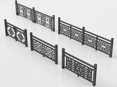 Traditional Chinese Style Black Railings With Intricate Hollow Carved Patterns 3d model