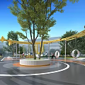 Urban Park Landscape Design With Winding Paths Green Lawns And Circular Plazas