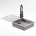 Black Square Kitchen Sink With Silver Pull Out Faucet And Integrated Countertop 3d model