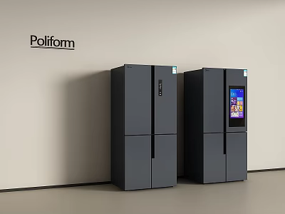 Poliform Black Double Door Refrigerators With Smart Display And Modern Design 3d model