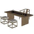 Modern Minimalist Wooden Tea Table and Chairs with Tea Sets and Stools