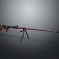 Tactical Long Range Weapon With Red Black Body And Tripod Support Stand 3d model