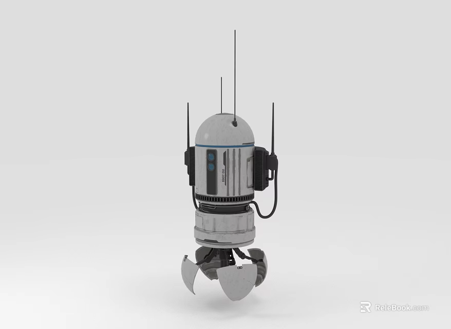 White Futuristic Robot With Antennae Cylindrical Body And Mechanical Legs 3D Render 3d model 