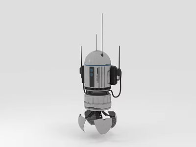 White Futuristic Robot With Antennae Cylindrical Body And Mechanical Legs 3D Render 3d model
