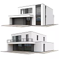 Modern Single Family House With White Exterior Large Windows Garage And Balcony Railings